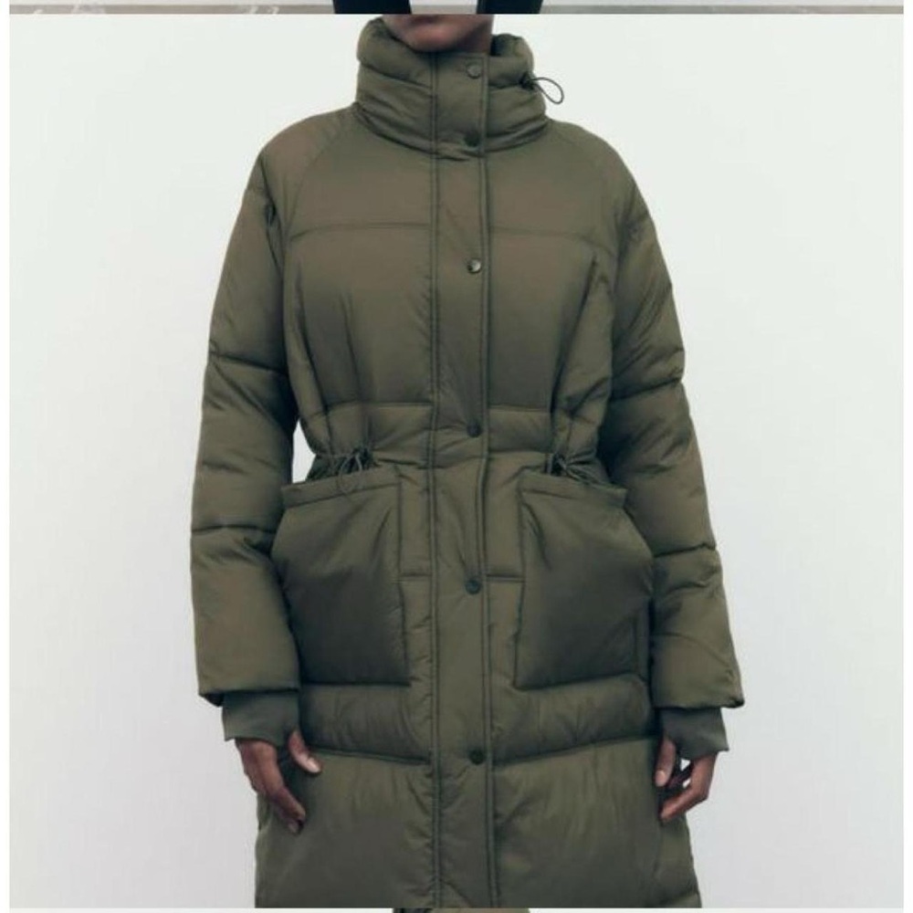 Long grey/khaki/taupe Zara 0518/244 puffer trench coat